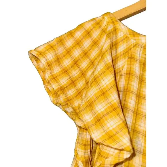 Old Navy Flounce Sleeve Yellow Plaid Mini Swing Dress Women Sz 3X Cotton Cottage - Picture 7 of 11